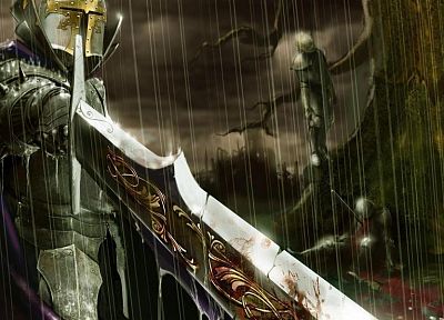 дождь, рыцари, мечи - обои на рабочий стол