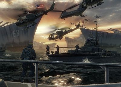 вода, солдаты, видеоигры, океан, Чувство долга, Xbox, корабли, ПК, оружие, лодки, Армия США, Playstation 3 - похожие обои для рабочего стола