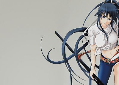 длинные волосы, ремни, оружие, Канзаки Каори, простой фон, аниме девушки, Toaru Majutsu no Index - оригинальные обои рабочего стола