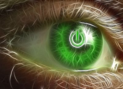 зеленый, глаза, Fractalius, кнопка питания - случайные обои для рабочего стола