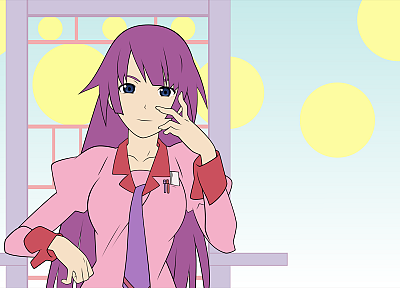 школьная форма, Bakemonogatari (Истории монстров), фиолетовые волосы, Сендзегахара Hitagi, серия Monogatari - обои на рабочий стол