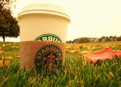 кофе, трава, Starbucks - обои на рабочий стол