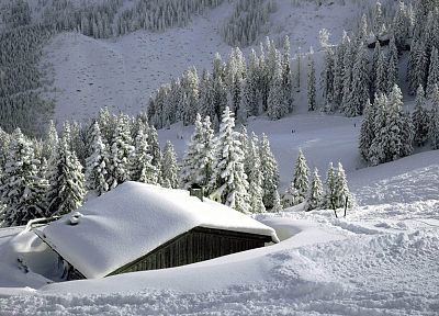 пейзажи, природа, зима, снег, дома, крыши - обои на рабочий стол