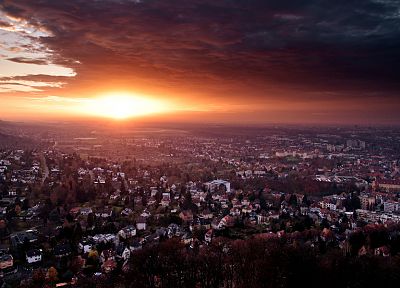 закат, облака, пейзажи, города, Германия, архитектура, дома, здания, Карлсруэ - случайные обои для рабочего стола