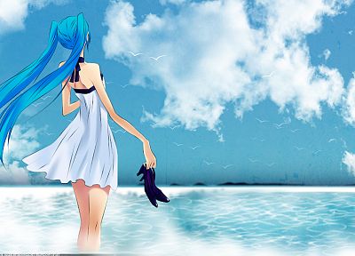 вода, Вокалоид, Мику Хацунэ, синие волосы, аниме девушки - обои на рабочий стол