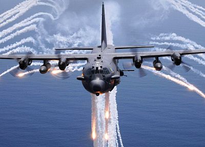 самолет, AC - 130 Spooky / Spectre, вспышки, инверсионных - оригинальные обои рабочего стола