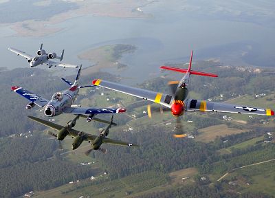 самолет, транспортные средства, F - 86 Sabre, А-10 Thunderbolt II, P-38 Lightning, P - 51 Mustang - случайные обои для рабочего стола