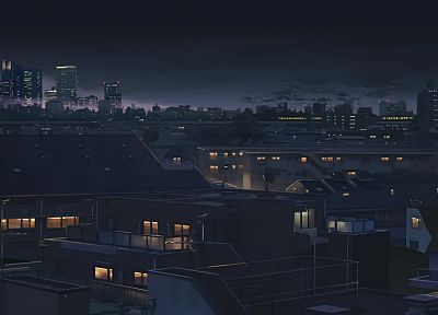 города, ночь, здания, Макото Синкай, 5 сантиметров в секунду, аниме, города - оригинальные обои рабочего стола