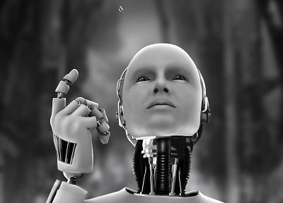 робот, белый, роботы, Android, технология, машины, монохромный, научная фантастика, капли воды, я робот, оттенки серого - обои на рабочий стол