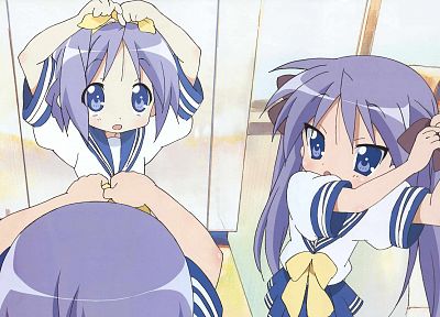 Счастливая Звезда (Лаки Стар), школьная форма, Хиираги Кагами, Хиираги Tsukasa, аниме девушки - похожие обои для рабочего стола
