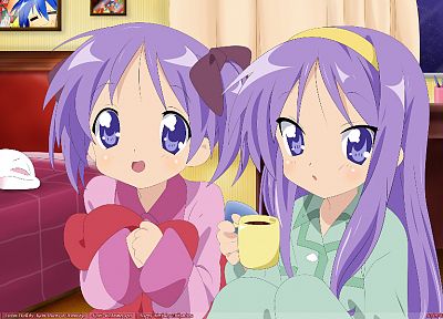 Счастливая Звезда (Лаки Стар), Хиираги Кагами, Хиираги Tsukasa, фиолетовые волосы, Чукаса - случайные обои для рабочего стола