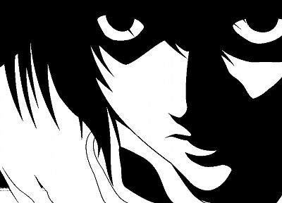 Тетрадь смерти, черно-белое изображение, Л., монохромный, аниме, аниме парни, высокая контрастность - оригинальные обои рабочего стола