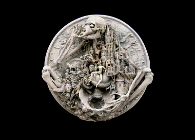 черепа, скульптуры, скелеты, паразит, Крис Кукси, темный фон - похожие обои для рабочего стола