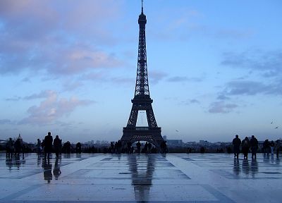 Эйфелева башня, Париж, закат, дождь, Франция - обои на рабочий стол