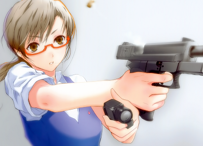 пистолеты, очки, оружие, Fuyuno Харуаки, meganekko, простой фон, аниме девушки - оригинальные обои рабочего стола