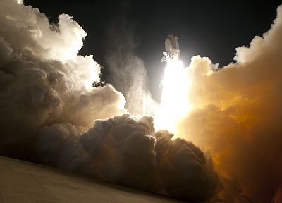 облака, ночь, космический челнок, НАСА, запуск - случайные обои для рабочего стола