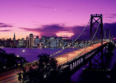 города, ночь, Калифорния, Сан - Франциско, Bay Bridge, Окленд Бэй - обои на рабочий стол