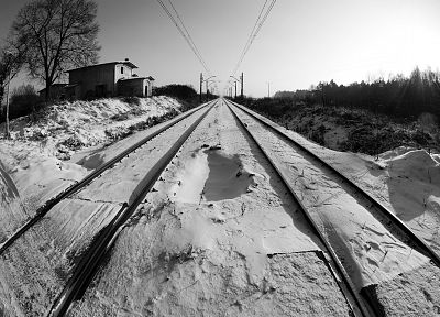 зима, монохромный, железные дороги - случайные обои для рабочего стола
