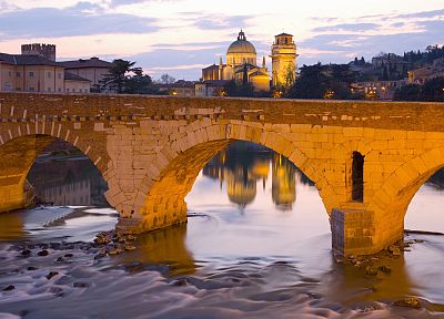 мосты, церкви, Италия, Река, Верона, Венето, Понте Пьетра - обои на рабочий стол