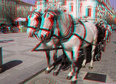 лошади, анаглиф, 3D (трехмерный), города - случайные обои для рабочего стола