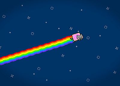 космическое пространство, радуга, Nyan Cat - обои на рабочий стол