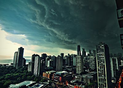 облака, города, Чикаго, здания - оригинальные обои рабочего стола