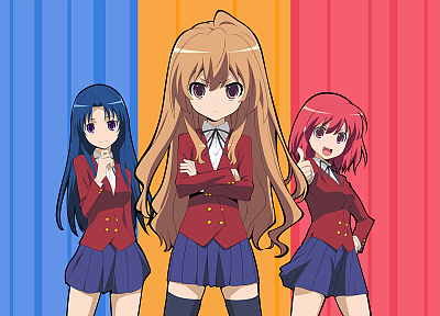 школьная форма, Айсака Тайга, Кусиэда Минори, Toradora, Кавасима Ами, аниме, аниме девушки - обои на рабочий стол