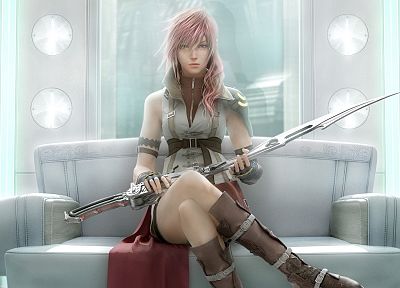 ботинки, Final Fantasy, видеоигры, униформа, перчатки, в помещении, Final Fantasy XIII, Клэр Farron, 3D (трехмерный), мечи, кожаные сапоги, девушки с оружием - оригинальные обои рабочего стола