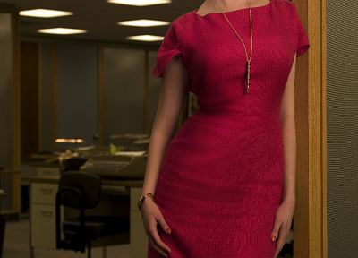 девушки, рыжеволосые, Кристина Хендрикс, Mad Men, офис, красное платье - копия обоев рабочего стола