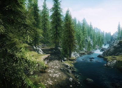 видеоигры, пейзажи, леса, реки, The Elder Scrolls V : Skyrim - случайные обои для рабочего стола