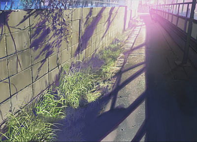 стена, Макото Синкай, солнечный свет, живописный, 5 сантиметров в секунду, произведение искусства, аниме - обои на рабочий стол