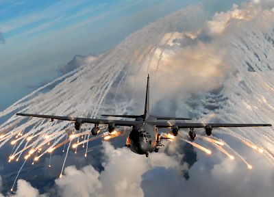 самолет, С-130 Hercules, вспышки - популярные обои на рабочий стол