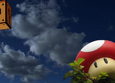 облака, Марио, грибы, Миллион лет до Р. Х., Один -Up - обои на рабочий стол