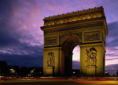 Париж, архитектура, Франция, Триумфальная арка, сумерки - случайные обои для рабочего стола