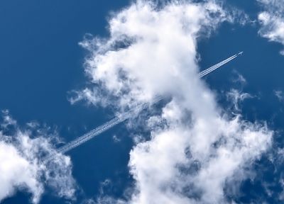 облака, самолет, транспортные средства, инверсионных, небо, химические следы - оригинальные обои рабочего стола