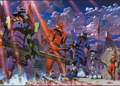 Ayanami Rei, Neon Genesis Evangelion (Евангелион), Икари Синдзи, Аска Лэнгли Сорю, EVA Unit 01 - обои на рабочий стол