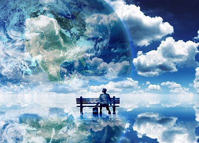 синий, облака, пейзажи, природа, планеты, Земля, думать, сюрреалистичный, небо, голубое небо - случайные обои для рабочего стола
