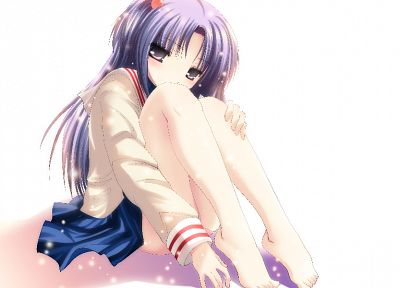 школьная форма, Ichinose Kotomi, Clannad, фиолетовые волосы, простой фон, аниме девушки - оригинальные обои рабочего стола