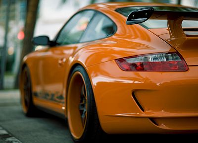 Порш, оранжевый цвет, вид сзади, транспортные средства, фотомонтаж, Porsche 911 GT3, Porsche 977, оранжевые автомобили - случайные обои для рабочего стола