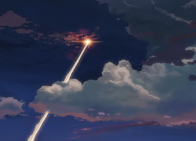 облака, ночь, Макото Синкай, 5 сантиметров в секунду, аниме, инверсионных, небо, небеса - похожие обои для рабочего стола