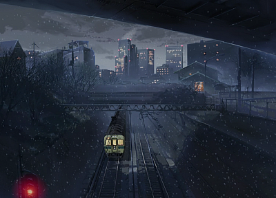 поезда, Макото Синкай, светофоры, 5 сантиметров в секунду, произведение искусства, транспортные средства - копия обоев рабочего стола