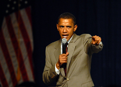 Барак Обама, Президенты США, Американский флаг, микрофоны - случайные обои для рабочего стола