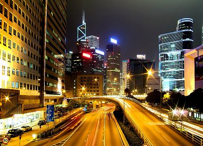 города, огни, здания, Гонконг, дороги, длительной экспозиции - случайные обои для рабочего стола