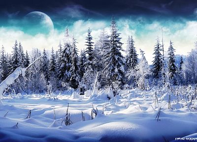 зима, снег, Луна, чудес - копия обоев рабочего стола