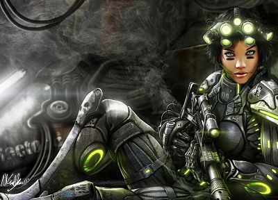 девушки, видеоигры, StarCraft, DeviantART, снайперские винтовки, короткие волосы, произведение искусства, воительниц, ночное видение, Призрак ( Starcraft ) - случайные обои для рабочего стола