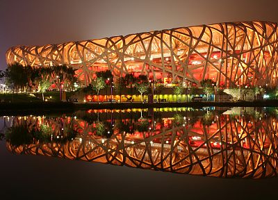отражения, Пекинский национальный стадион, Птичье гнездо - обои на рабочий стол