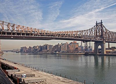 облака, города, мосты, Нью-Йорк, Промышленные, Манхэттен, реки, Ист-Ривер - обои на рабочий стол