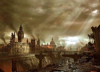 Англия, постапокалиптический, Лондон, Биг-Бен - копия обоев рабочего стола
