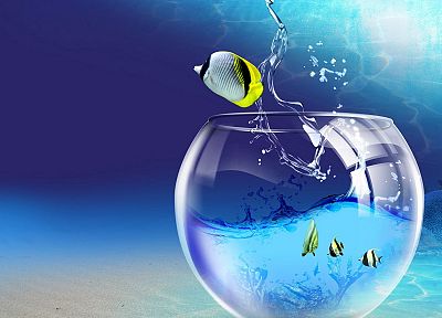 вода, 3D вид (3д), абстракции, океан, стекло, компьютерная графика, аквариум, капли воды, 3D моделирование, 3D (трехмерный), отражения, под водой, морская, аквариумы - обои на рабочий стол