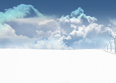 облака, снег, компьютерная графика, ветрогенераторы, небо - случайные обои для рабочего стола